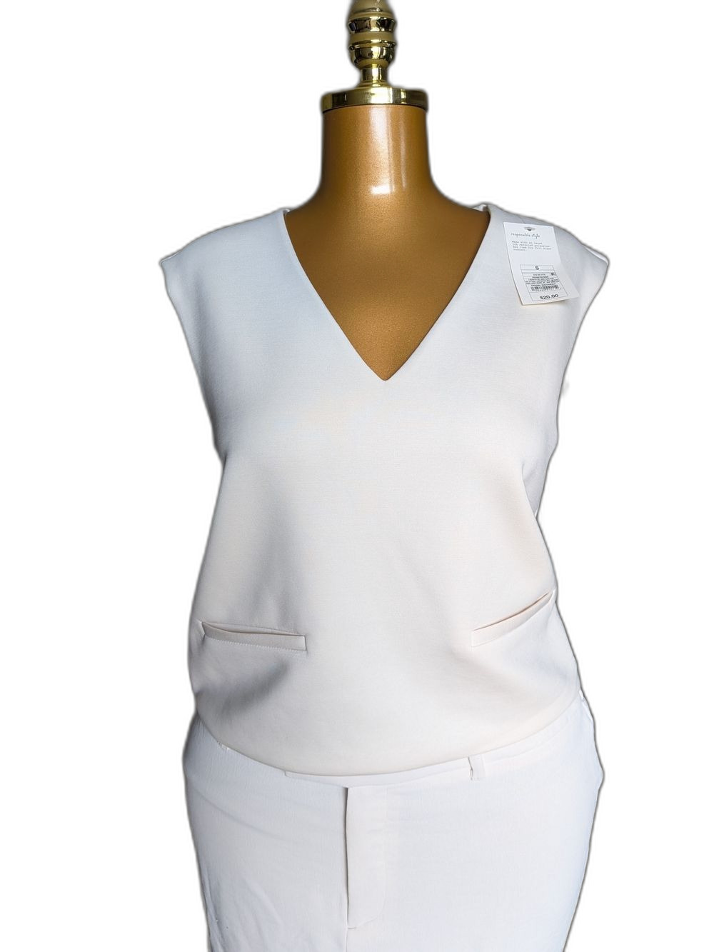 A New Day Sleeveless V-Neck Cream Vest Top NWT